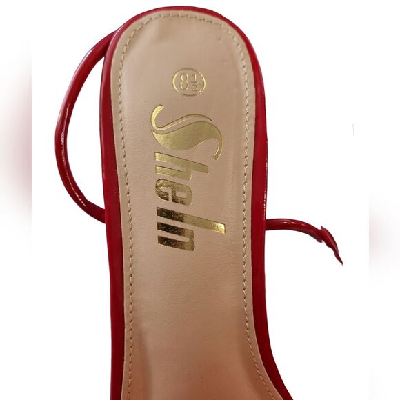 NWOT Shein Women's Red Clear Stiletto Heel Red Feather Red Leg Ties Size 8.5 - Picture 5 of 8